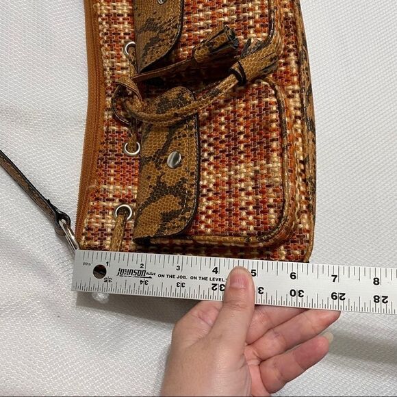 Y2K Brown & Orange Tweed Snakeskin Print Too Handle Handbag - Picture 6 of 9